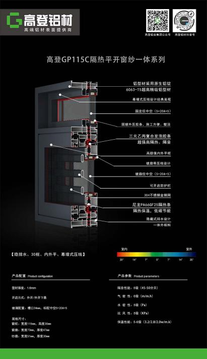 半岛平台（中国）APP官方网站GP115C隔热平开窗纱一体系列